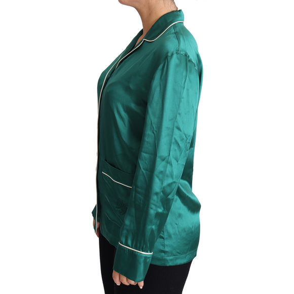 Dolce & Gabbana Green Pyjama Blouse Silk Lounge Sleepwear Top - Picture 4 of 4